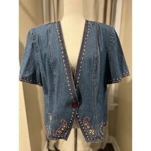 Double D Ranch Embroidered Blue Denim Short-Sleeve Jean Jacket